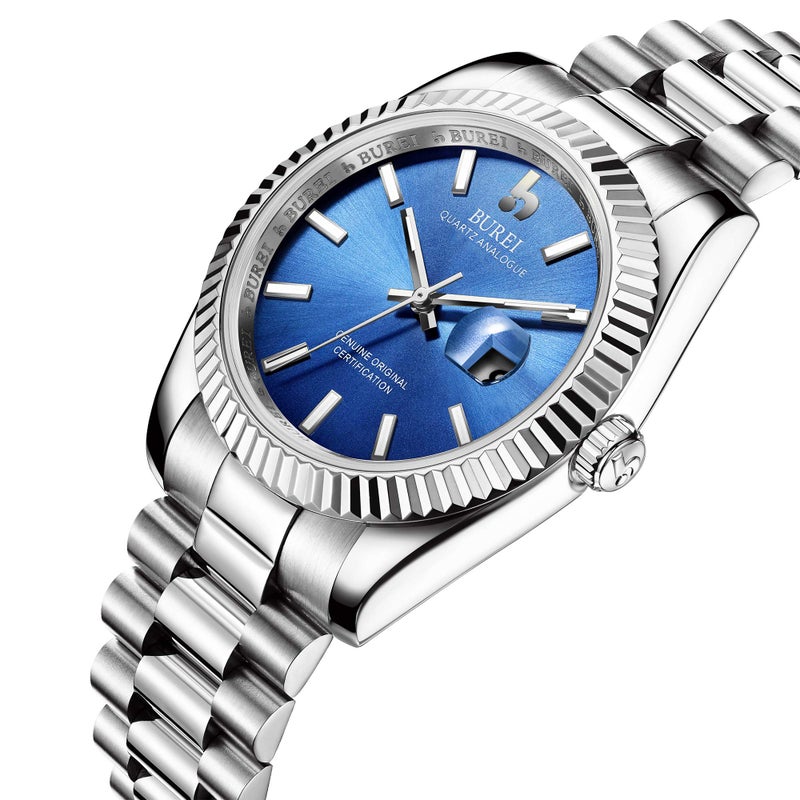 BUREI Mens Watches Luxury Stainless Steels Analog Business Fashion Waterproof Watches for Men,Gifts for Men - Image 3